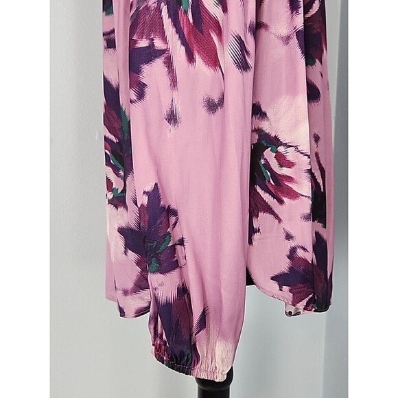 Jennifer Lopez JLO Blouse Large Purple Floral Boho Keyhole Neck Ties - Picture 11 of 15